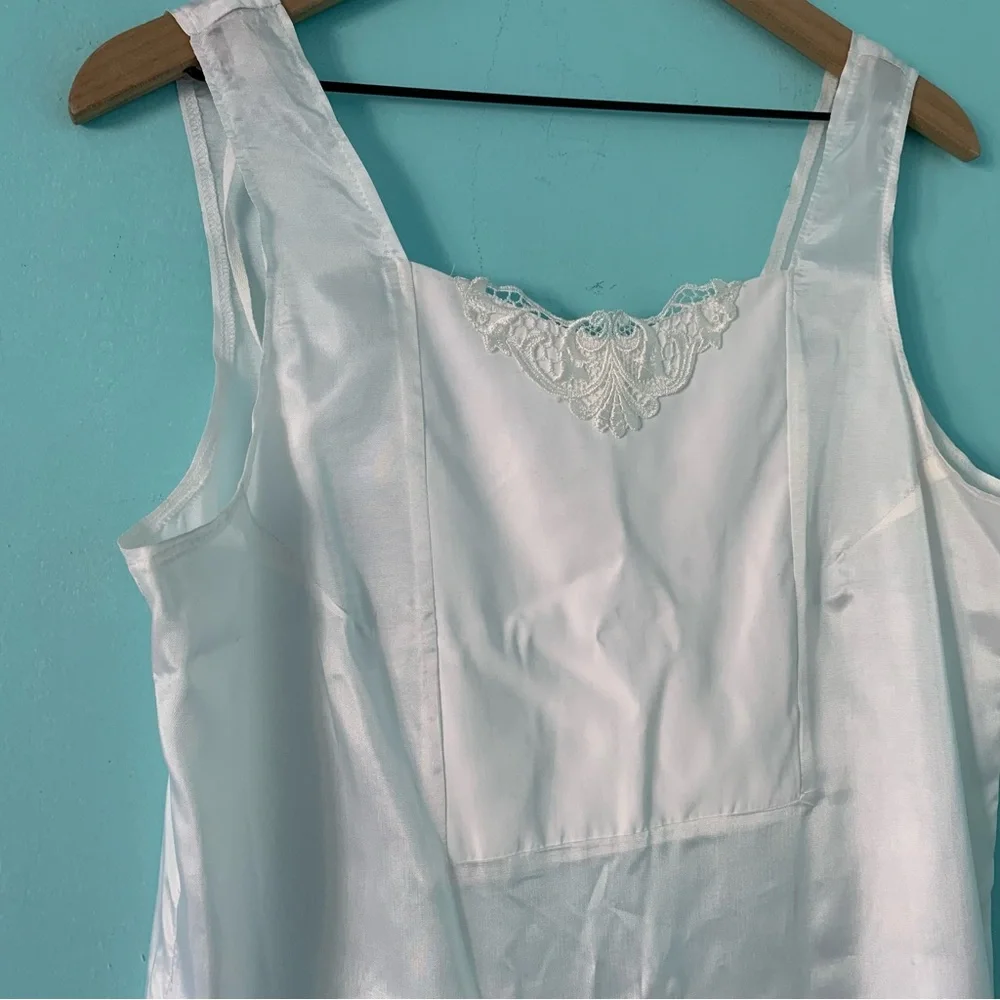 Vintage Crochet Lace Pleated Drop Waist Vintage Slip Dress White 12 USA 1940’s - Picture 2 of 7